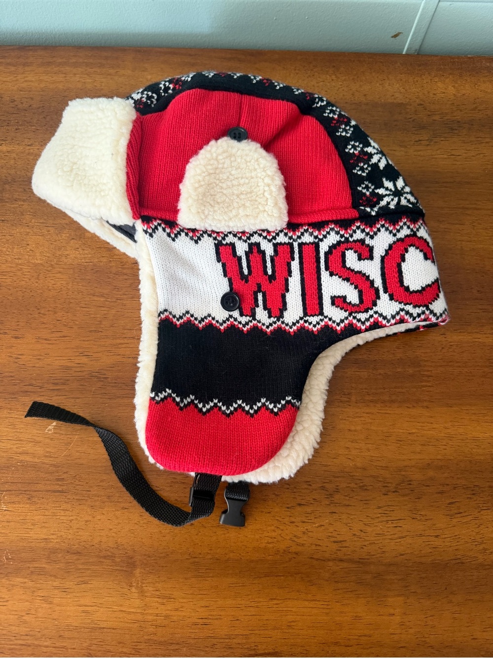 Wisconsin Red & Black Fleece-Lined Trapper Hat